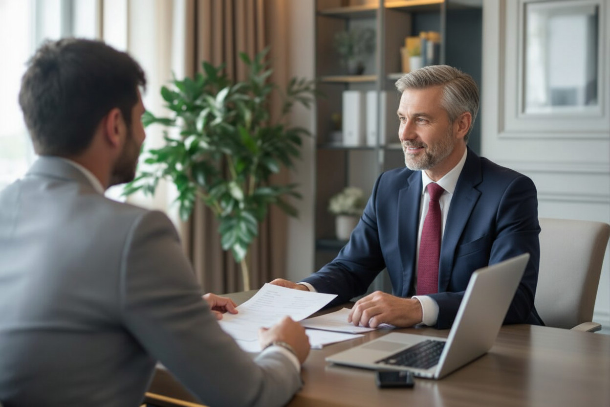 Two business people talking